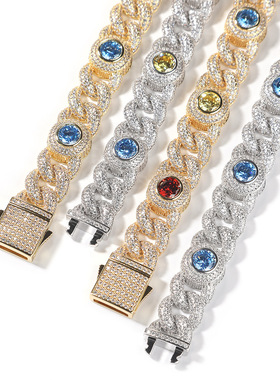 彩色锆石点缀满钻古巴链