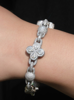 四叶草圆珠子原创设计满钻项链