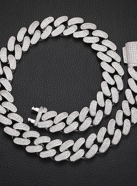 18MM三排钻弹簧扣男士粗古巴链