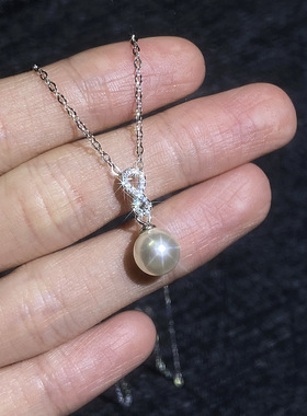 无限符号珍珠纯银莫桑钻吊坠项链