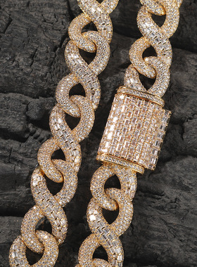 8字形满钻锆石超闪古巴链