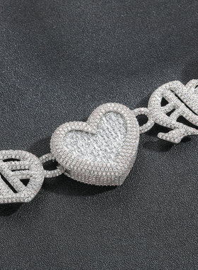 小众个性爱心满钻嘻哈古巴链