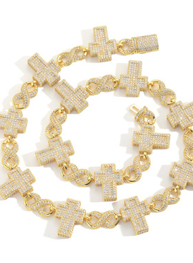 十字架8字满钻个性时尚古巴链