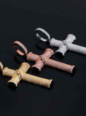 绷带十字架纯银莫桑钻吊坠项链