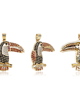 彩色锆石满钻啄木鸟吊坠项链