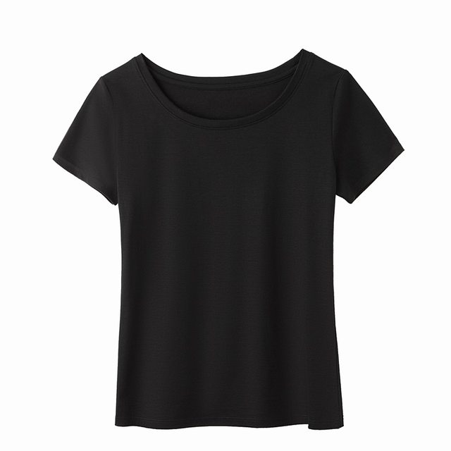 Basic mercerized cotton short-sleeved T-shirt for women with round neck
