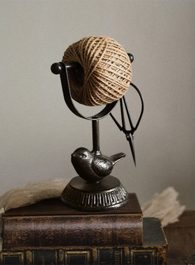 北欧复古怀旧铸铁工艺小鸟麻绳线整理架摆件杂货花园庭院阳台装饰