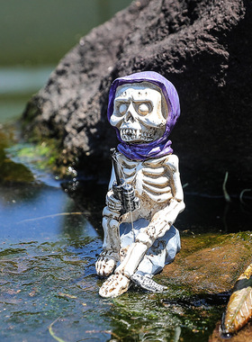 亚马逊跨境树脂工艺骷髅钓鱼人鱼缸装饰桌面摆件创意搞怪生日礼物