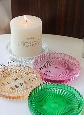 北欧ins简约透明条纹齿轮蜡烛盘香薰蜡烛垫托民宿咖啡馆桌面装饰