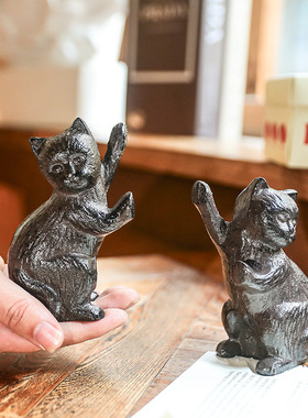 跨境复古铸铁工艺铁艺猫咪动物书挡摆件家居客厅玄关桌面装饰书靠