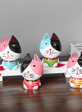 现代创意木质套四小猫动物木雕摆件家居民宿样板间玄关儿童房装饰