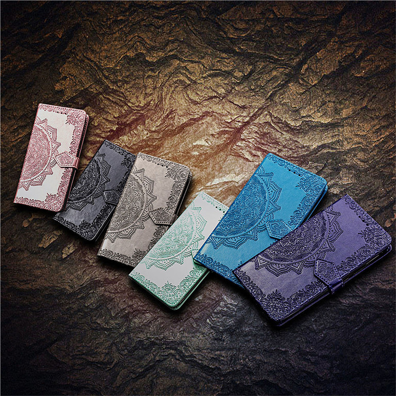 适用于三星A54翻盖A34浮雕保护套5G曼陀罗压花A346B手机壳A546B仿皮DS纯色皮套送挂绳 - 图0