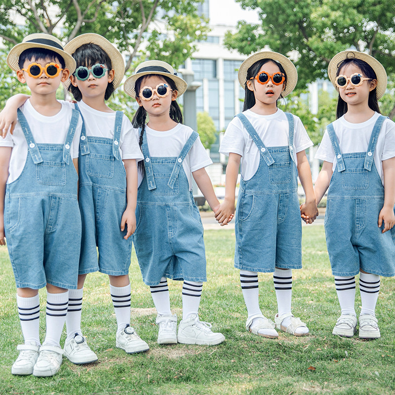 儿童演出服幼儿园拍照服牛仔背带裤大合唱表演服花童啦啦队舞蹈服,淘宝优惠券,粉丝福利购,淘宝优惠卷