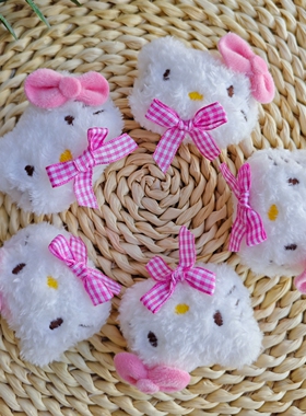 可爱卡通毛绒KT猫猫咪胸针发夹手工diy创意趣味发箍帽子服饰配件