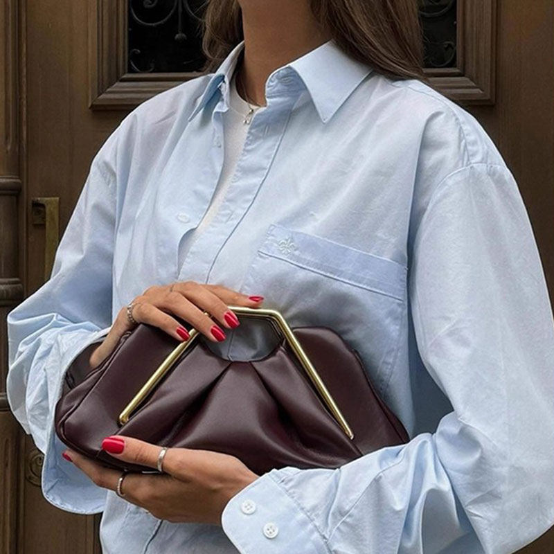 小众设计褶皱云朵包女复古金属手柄斜挎小包牛角包百搭手拿晚宴包,淘宝优惠券,粉丝福利购,淘宝优惠卷