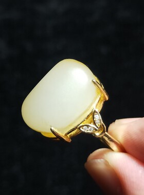 新疆和田玉籽料戒指活口大小可调洒金皮白玉无裂无棉无杂无黑点