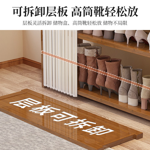 简易鞋架多层家用门口入户2025新款楠竹鞋柜出租屋用带遮挡帘防尘 - 图1