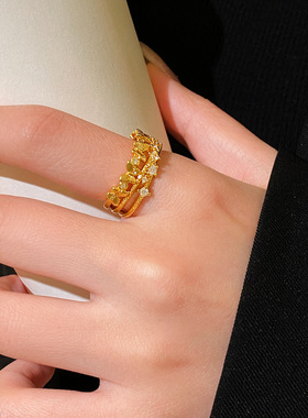 韩国东大门双层蝴蝶锆石戒指时尚精致小众食指戒个性高级感手饰女