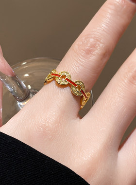 新款老钱风铜钱开口戒指小众设计感个性百搭时髦气质食指戒指环女