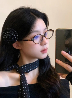 新款波点雪纺花朵时尚丝巾围巾两件套轻奢高级感毛衣链个性饰品女