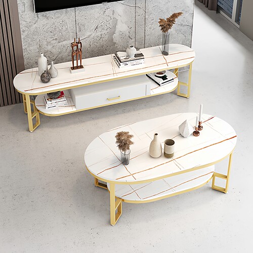 岩板茶几客厅家用北欧轻奢现代简约意式小户型双层椭圆形茶几桌子 - 图3