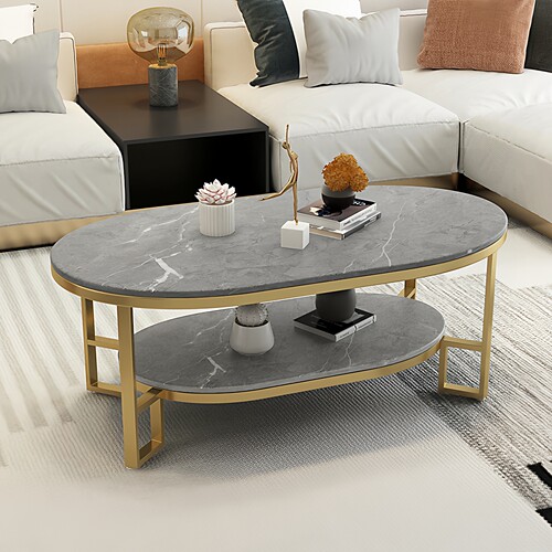 岩板茶几客厅家用北欧轻奢现代简约意式小户型双层椭圆形茶几桌子 - 图2