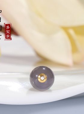 和田玉烟紫散珠羊脂玉圆珠18k