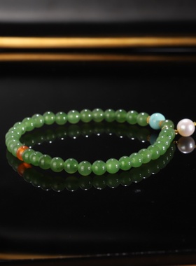 和田玉天然碧玉手串俄料精致百搭款女生礼物手链