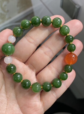 多宝家和田玉碧玉手串老坑料设计款18k手链