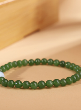 俄料碧玉手链单圈阳绿色圆珠手串