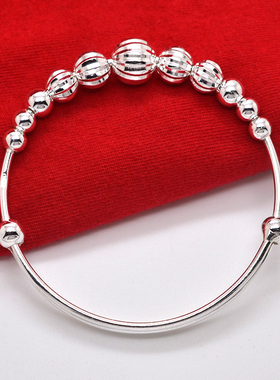 转运珠999纯银手镯推拉可调节