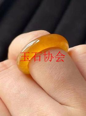 缅甸老坑冰种翡翠色戒指鸡油黄翡戒圈素面男女款处理尾戒大小扳指