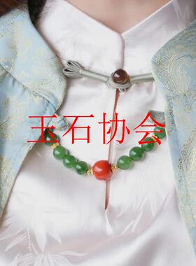 精品和田玉碧玉圆珠大颗粒项链和田玉菠菜绿新中式国风锁骨链饰品