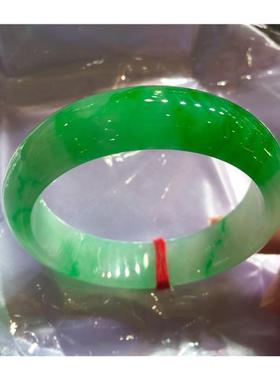 精选缅甸老坑翡翠色冰糯种飘阳绿油青玉石手镯宽版帝王绿处理玉镯