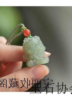 正宗新疆和田玉青玉招财兽吊坠招财进宝挂件金米兽项链吞金兽玉佩