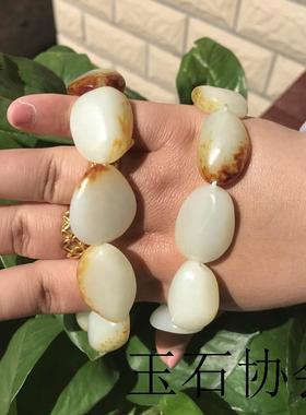传世收藏新疆和田玉白玉籽料原石红皮手链玉手串籽玉珠串青白玉石