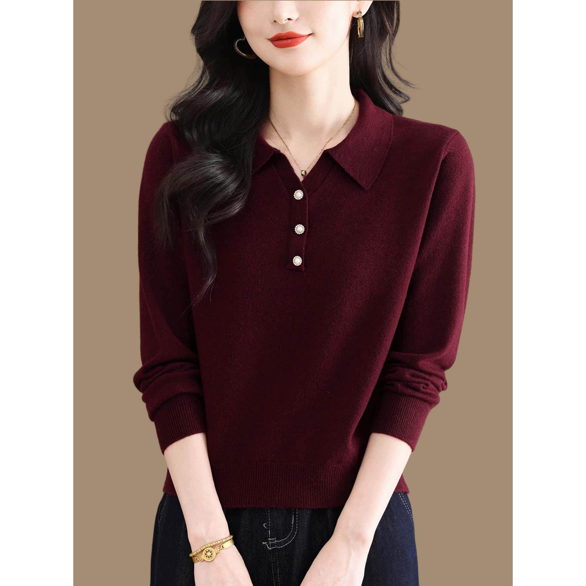 Polo领针织衫珍珠扣毛衣女2025新款春秋短款配裙子上衣打底羊毛衫,淘宝优惠券,粉丝福利购,淘宝优惠卷