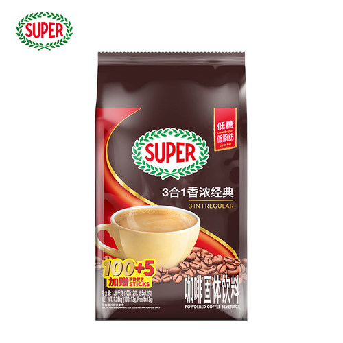 马来西亚进口super超级经典原味三合一低脂低糖速溶咖啡粉105条装 - 图0