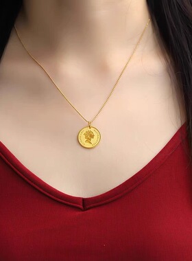 不掉色镀18K金色女王钛钢项链