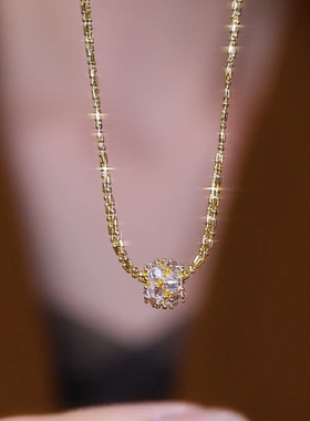 双层锆石钻球项链精致