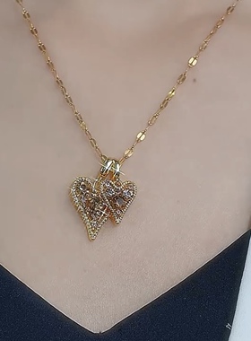 金色镶钻爱心项链女气质百搭锁骨链轻奢小众设计高级感颈链配饰潮