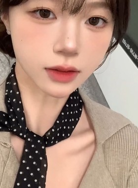 韩系长条黑色波点丝巾系脖发带女秋冬高级感甜美气质百搭领巾围巾