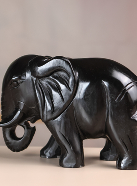 天然黑曜石玉石大象摆件客厅黑墨玉吸水吸财象摆饰送礼玉石摆设