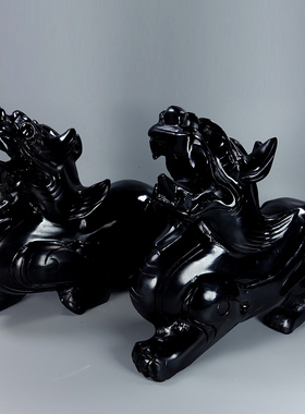 天然黑曜石貔貅摆件一对