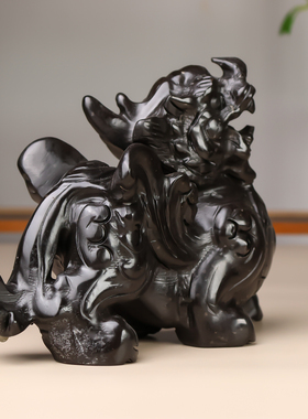 天然黑曜石貔貅摆件一对