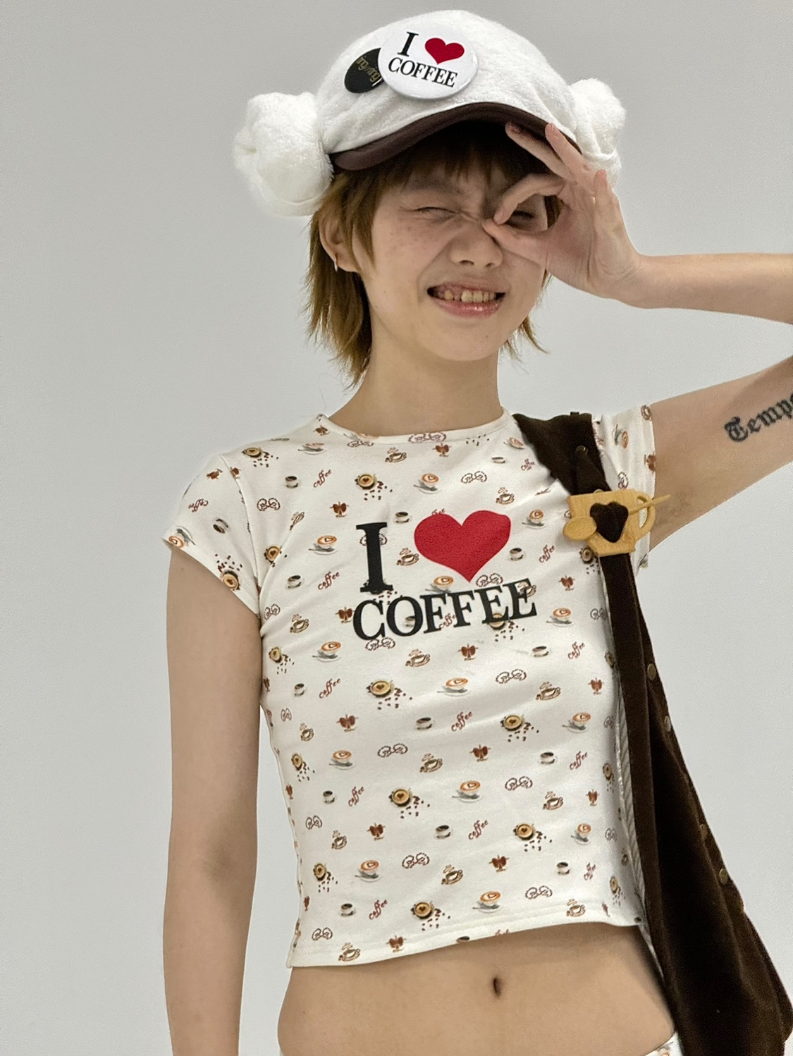 ring a ring 24ss I LOVE COFFEE系列 印花T恤修身短袖 微喇长裤 - 图3