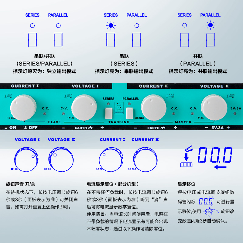 ZHAOXIN兆信KMD系列开关型可调直流稳压电源三路输出可内部串并联