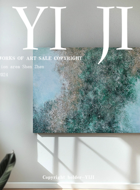 YJ.ART原创手绘《碧落融界》现代简约餐厅客厅蓝绿色系装饰油画