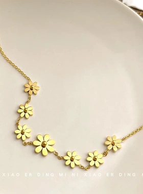 把花花戴在脖子上~不锈钢镀18k可水洗太阳花项链女轻奢高级感颈链