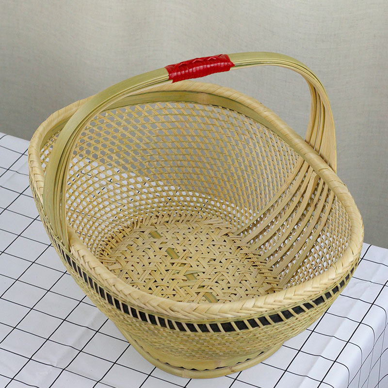 精品编织本色篮子鸡蛋篮菜篮收纳篮竹编竹提篮水果篮竹筐手工竹丝_虎窝淘